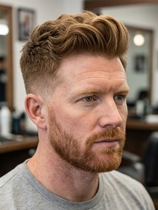 Moderne quiff met taper fade bij een jonge man