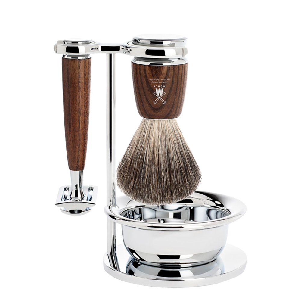 Mühle Rytmo Safety Razor Shaving Set (4 pc.) – Pure Badger – Steamed Ash
