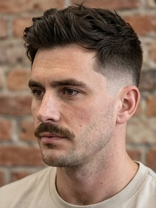 Textured quiff met matte finish en zijscheiding