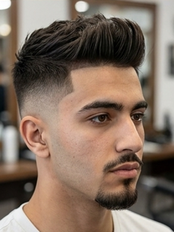 Quiff met strakke skin fade aan de zijkanten